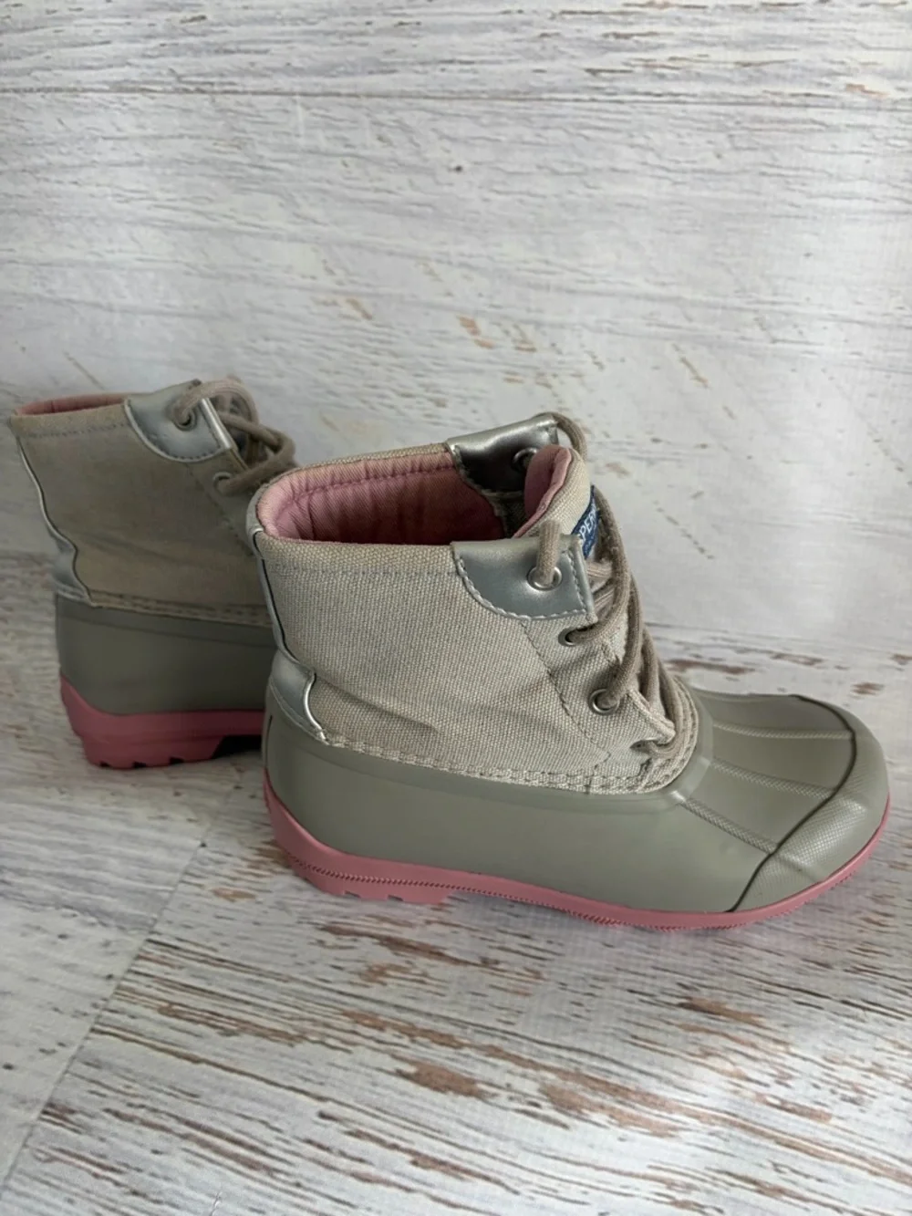 Sperry Port Pink and Grey Duck Boots